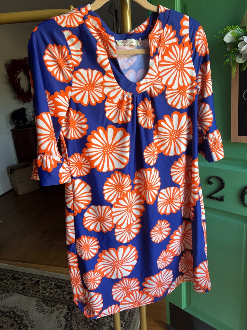 Aryeh Orange and white Floral Shift Dress - Medium